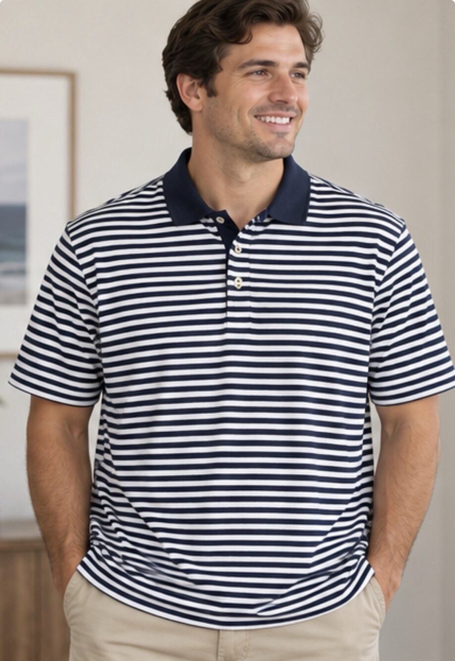Cremieux Collection Polo Shirt Men’s XXL Navy White Striped Short Sleeve
